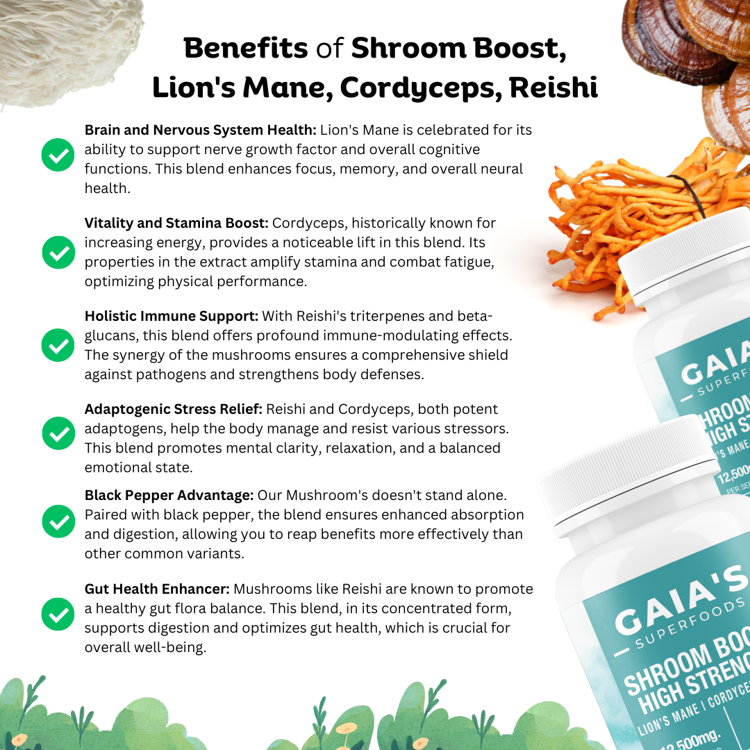 Shroom Boost Mushroom | 120 Capsules | Energy - Gaia's Superfoods